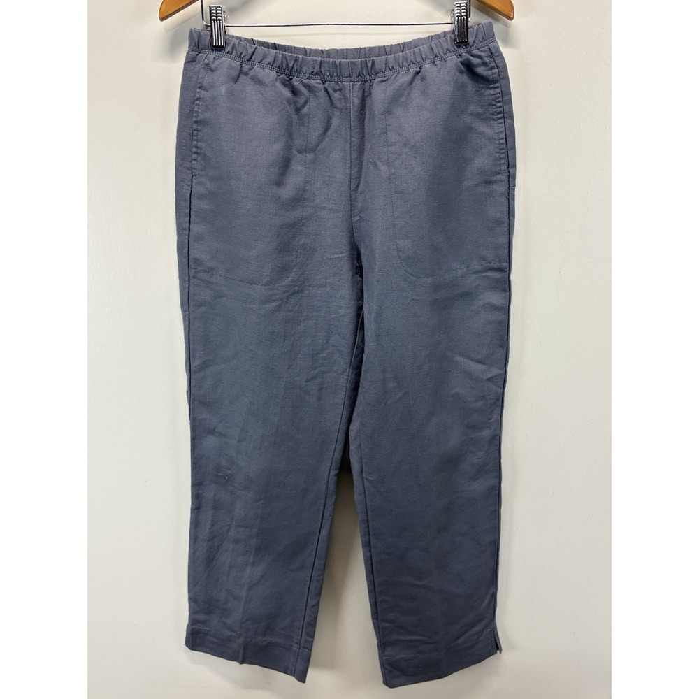 LL Bean 100% Linen Blend Pants Slacks Womens M Pull On Classic Fit Blue Coastal